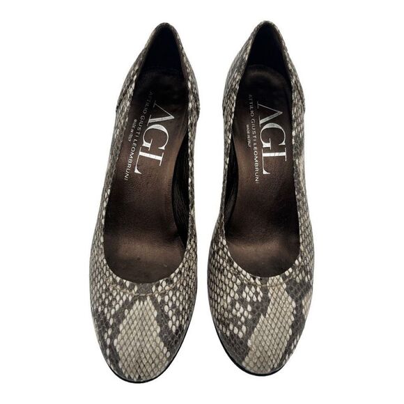 AGL Pumps Shoes Women's 39.5 Multi-Color Almond Toe Snakeskin Embossed Leather - Picture 3 of 12